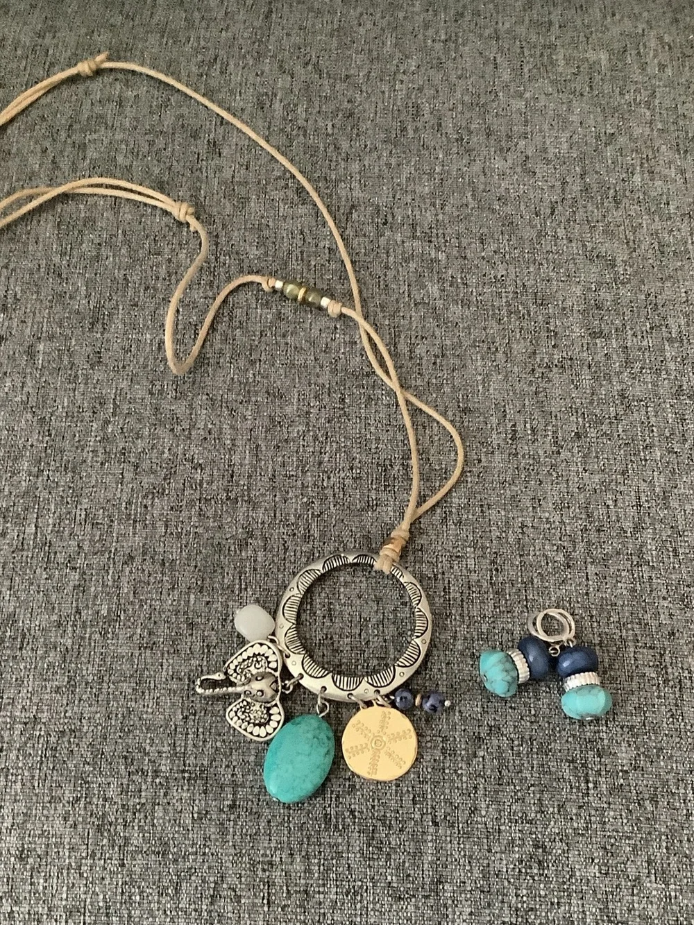 J. Jill Turquoise and Silver Boho Pendant Necklace with Charms